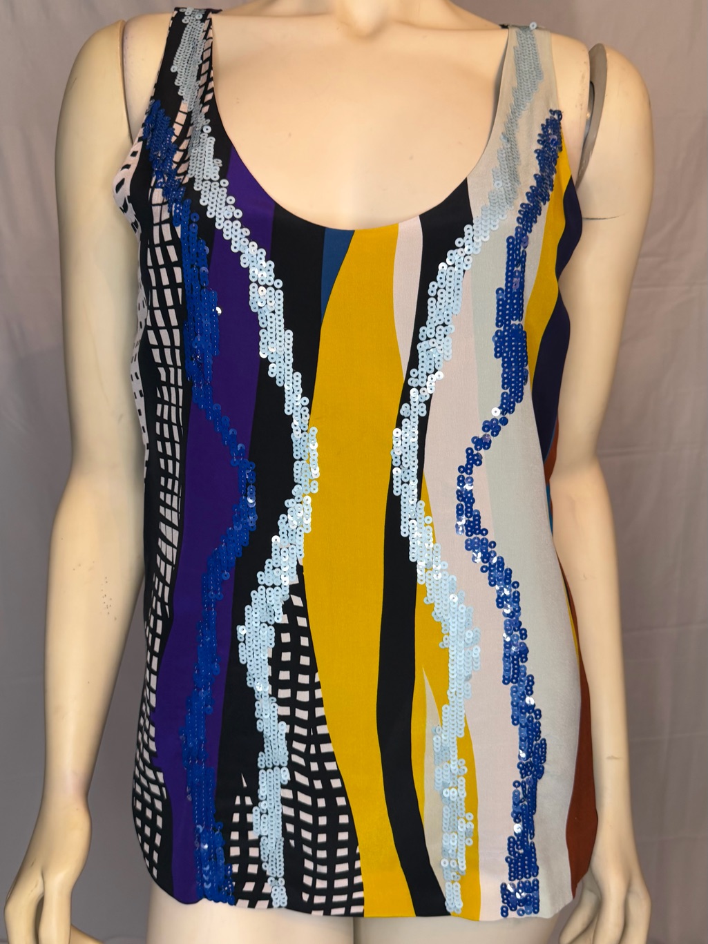 Diane Von Furstenberg Multicolor Wave Print Top - Yellow, Purple, Black, White
